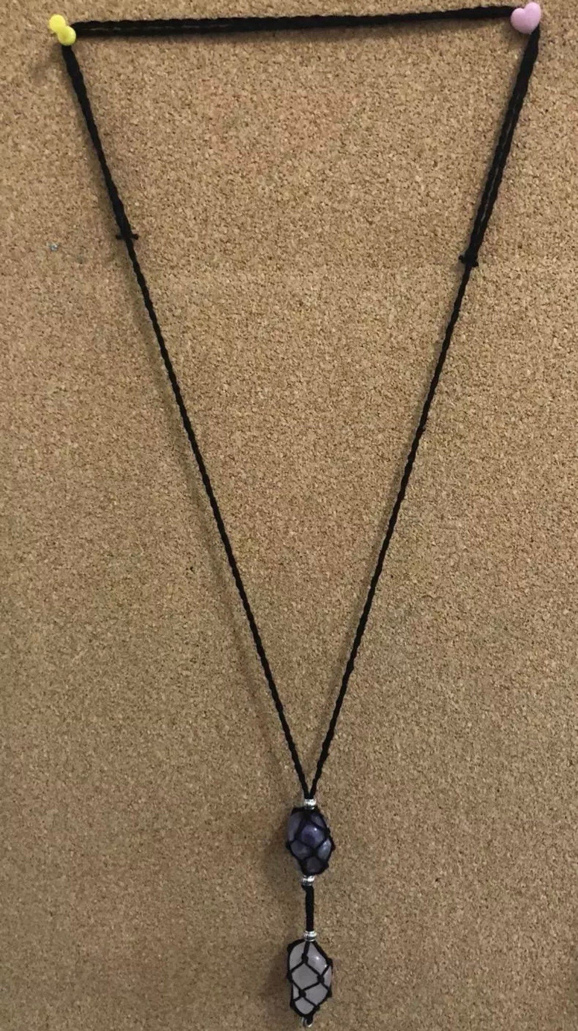 Handmade Macrame Double Crystal Necklace Holder
