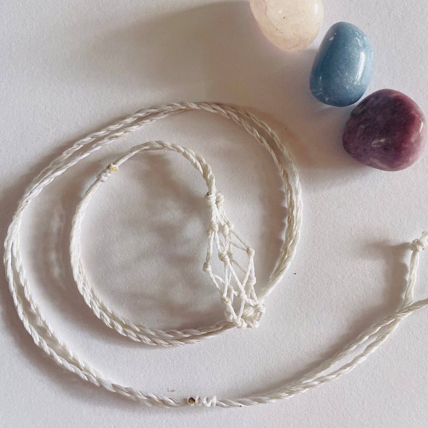 Macrame Crystal Necklace Holder ~ Genuine Linhasita Waxed Polyester